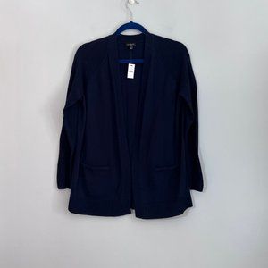 NWT Talbots 100% Pima Cotton Mesh Sleeve Navy Open-Front Cardigan